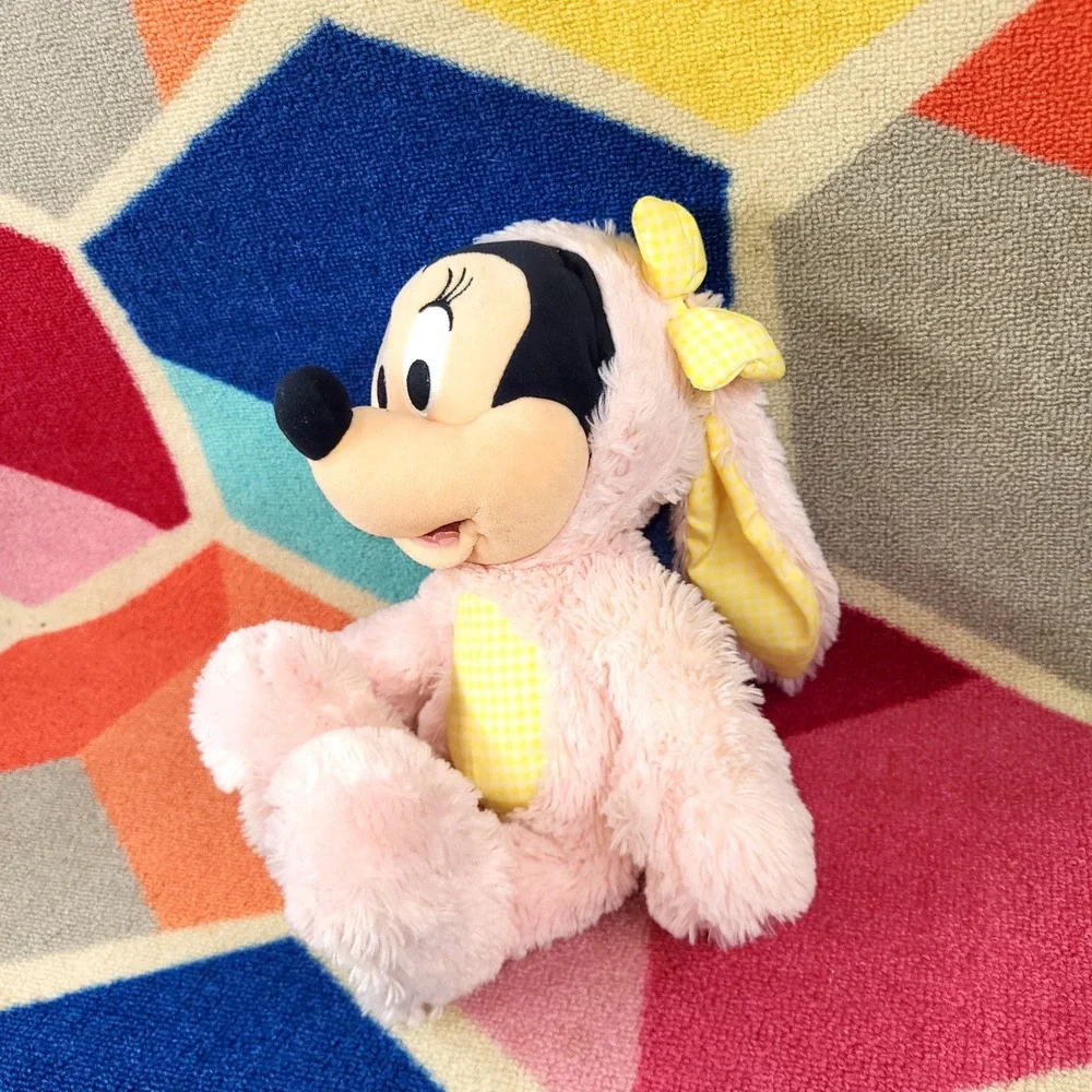 Disney Minnie Mouse Easter Bunny Rabbit Plush Pink‎ Gingham Bow Stuffed Animal